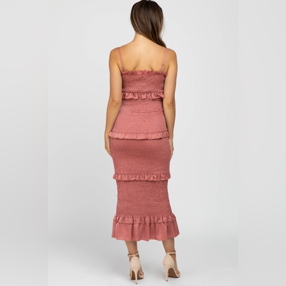 PinkBlush satin smocked bodycon midi dress nwot - Picture 3 of 15